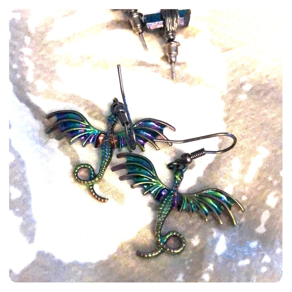 Space age opalescent look earring lot.